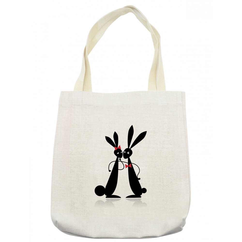 Bunny Tote Bag, Funny Rabbits with Long Ears Couple Wearing a Bow Tie ...