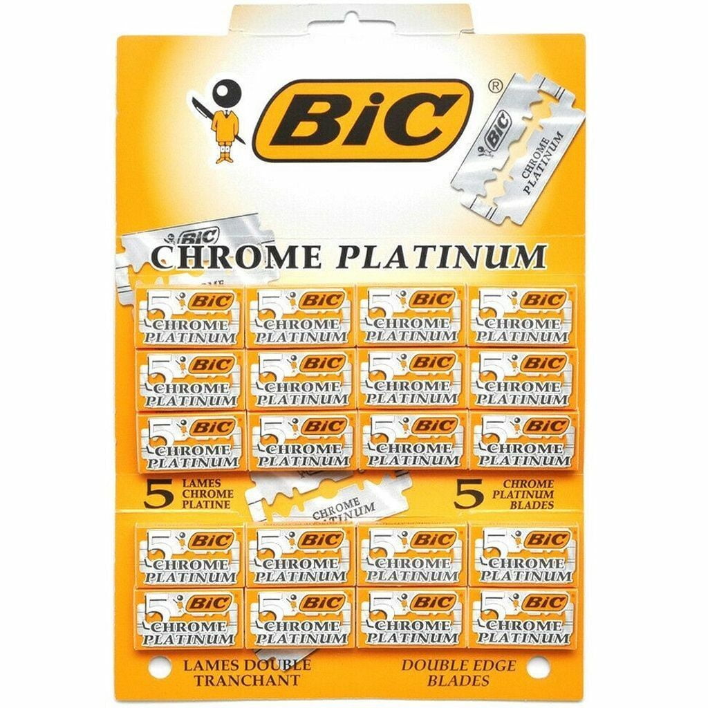 BIC Chrome Platinum Double Edge Safety Razor Shaving Blades, 100 Count