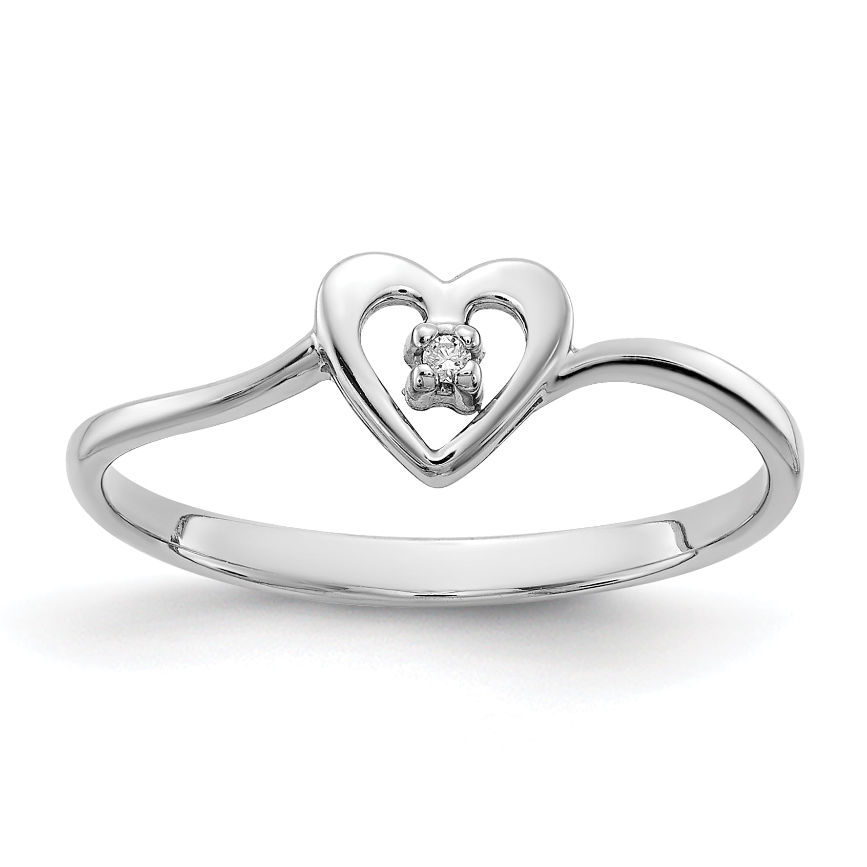 Solid 14k White Gold Genuine April Simulated Birthstone Love Heart Ring 1 to 7mm 