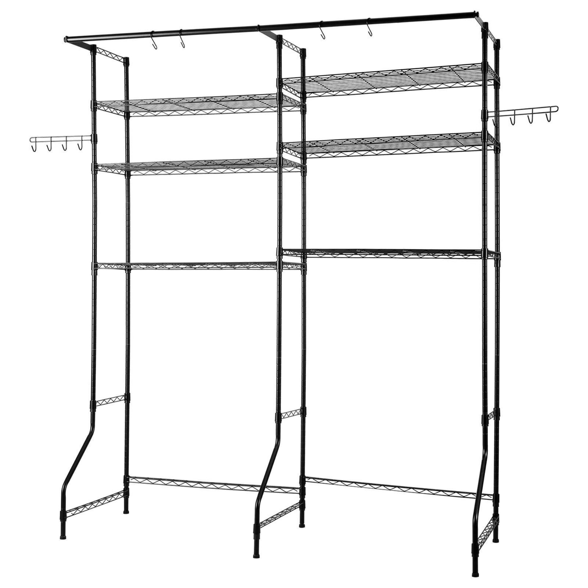 6-Tier Over Washer and Dryer Storage Shelves, Adjustable Laundry Room Organizer with Hanger Rod & Hooks