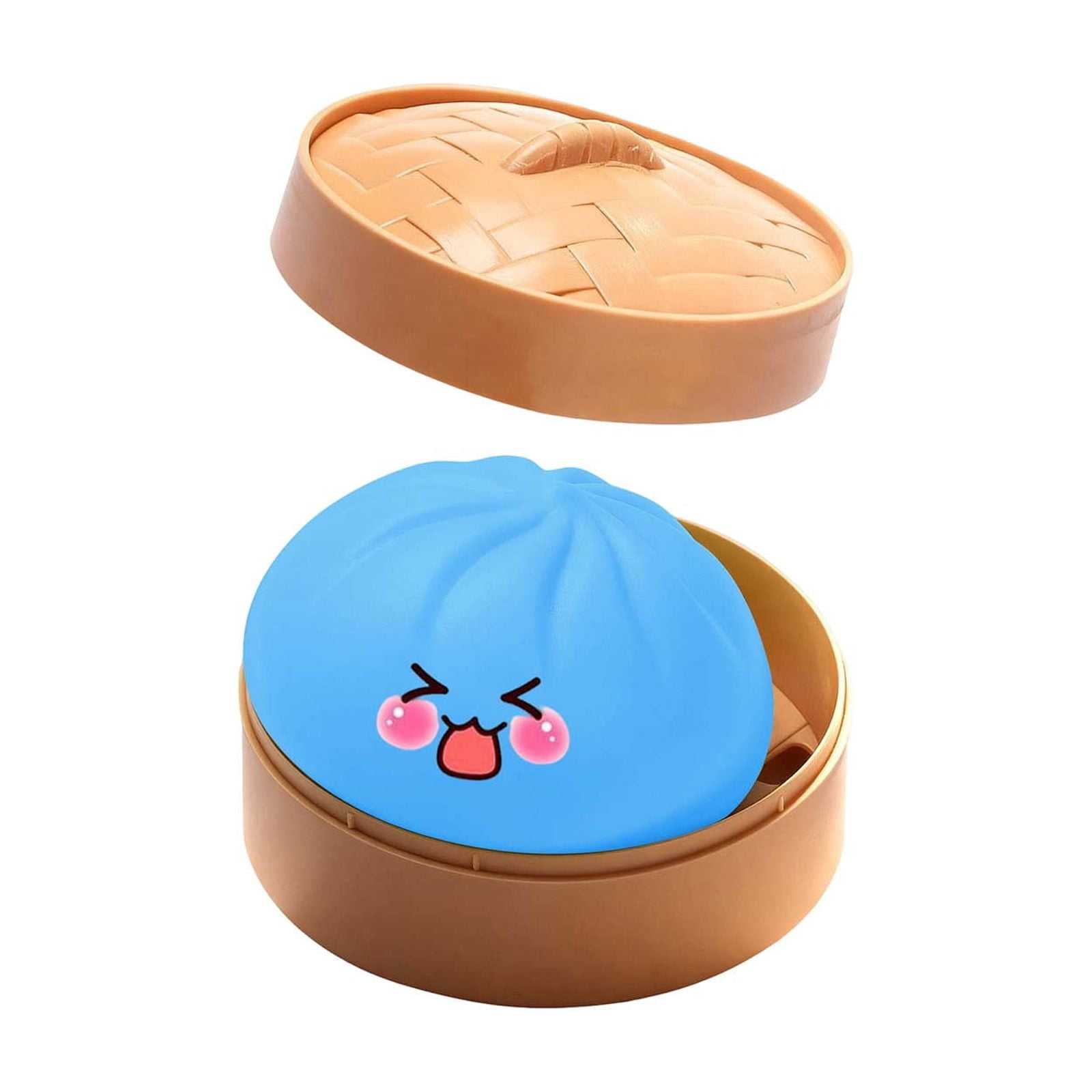 Cute Squishy Dumpling Large with Steamer, Squishy Dumpling Doll with Cute Expressions, Silicone Bun Sensory Fidget Dolls, Hand Pinching Decompression Dolls
