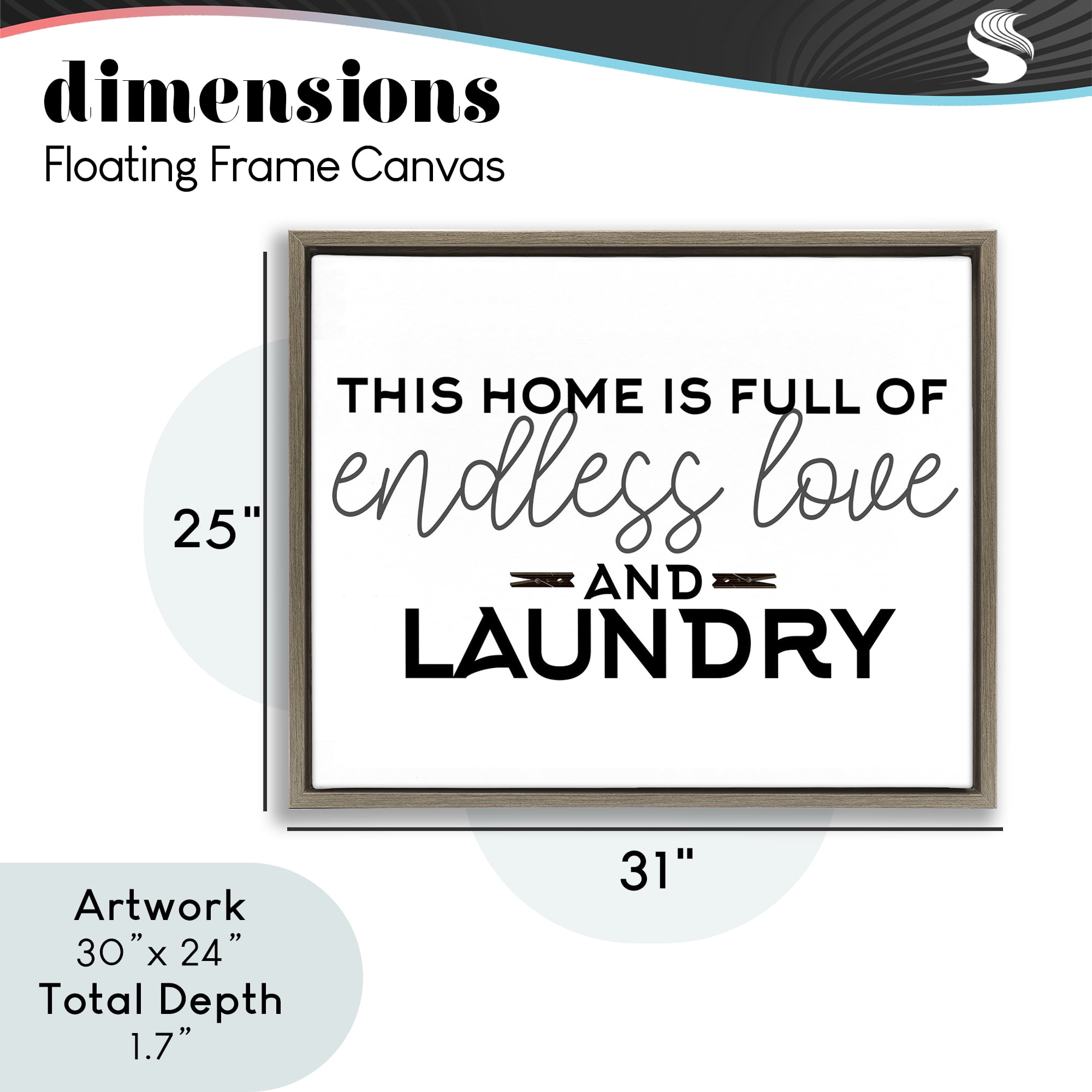 Endless Love & Laundry Minimal Brown Framed Floater Canvas Wall Art, design by Kim Allen