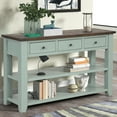 thumbnail image 2 of 48'' Solid Pine Wood Top Console Table, Entryway/Sofa Table with 3 Drawers & 2 Shelves (Retro Blue + Brown Top, Easy Assembly), 2 of 8