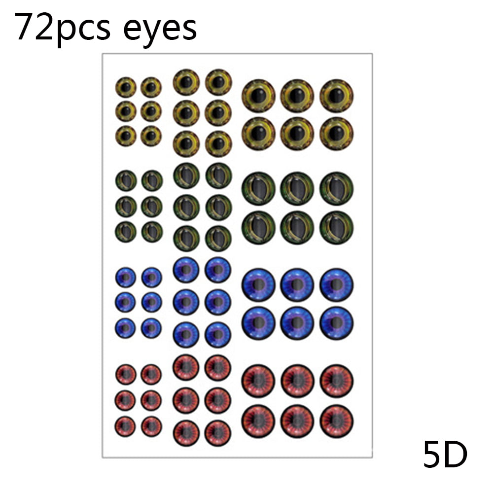 72Pcs Durable Fly Tying Jigs Crafts DIY Fish Lure Eyes 6mm 8mm 10mm Fishing  Bait 4D/5D Holographic 5D 