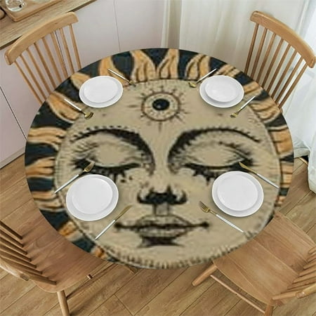 

Patifu Sun Moon Stars Round Tablecloth Stain-Resistant Washable Indoor Outdoor Dining Table Cover 100% Polyester Table Cloth 54 -58