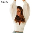 thumbnail image 2 of Blusa elegante con cuello redondo y manga larga transparente para mujer, 2 of 5