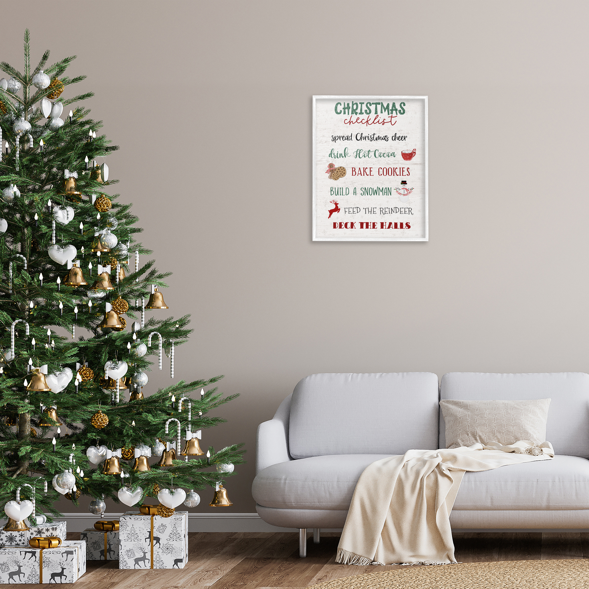 Stupell Industries Rustic Christmas Checklist Holiday Painting White Framed Art Prints Wall Art, 24 x 30