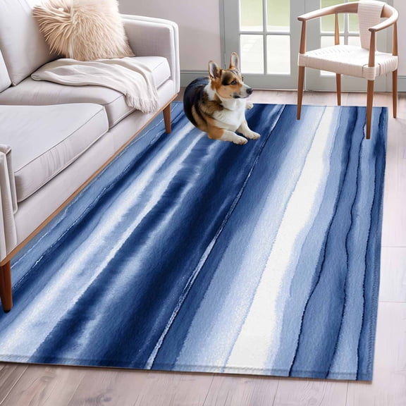 Navy Blue Ombre Area Rug 4x6 Washable Rug Non Slip Modern Abstract Art Farmhouse Large Area Rug Indoor Floor Carpet for Entryway Bedroom Kitchen Living Room Home Office Dining Room Nursery