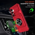 thumbnail image 3 of For Samsung Galaxy S25 FE 5G Phone Case with Finger Ring Holder Kickstand, Card Slots，Heavy Duty Shockproof Rugged Protective Working with Magnetic Car Phone Mount,Red,For Galaxy S25 FE 5G, 3 of 7