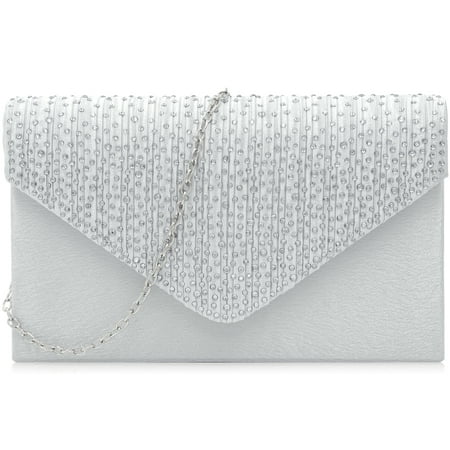 Milisente Evening Bag for Women, Glitter Rhinestone Wedding Evening Purse Crystal Envelope Crossbody Shoulder Clutch Bags(Silver)