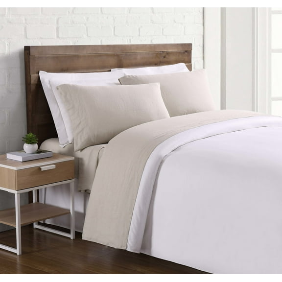 Brooklyn Loom Flax Linen 100% Linen Deep Pocket Natural 4-Piece California King, All Season, Adult Size, OEKO-TEX Certified