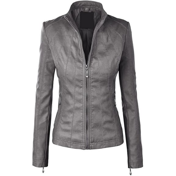 Women's Lambskin Real Leather Stylish Jacket Biker Motorcycle Slim Fit Gray Coat W246