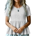 thumbnail image 4 of Ashirexll Summer Tops for Women Solid Color Spring Summer Fashion Casual Flared Short Sleeve Round Neck Top for Everyday, 4 of 6