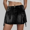 thumbnail image 2 of vigerkar Women Denim Cargo Skirt Y2K Vintage Low Waist Button Bodycon Mini Jean Skirt Trendy Going Out Streetwear with Pockets Black, S, 2 of 5
