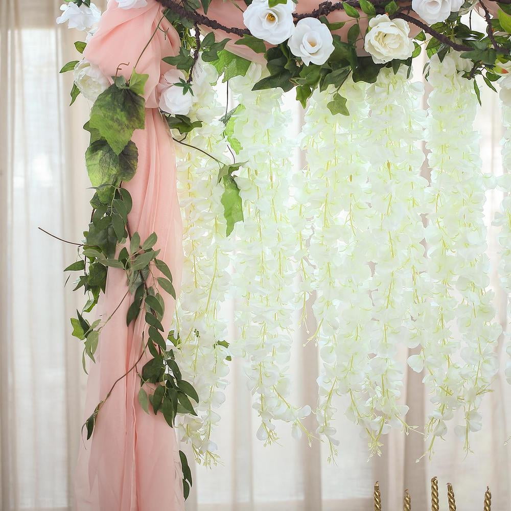 5 Strands 42 tall White Hanging Artificial Wisteria Flowers Vine Garland Plant