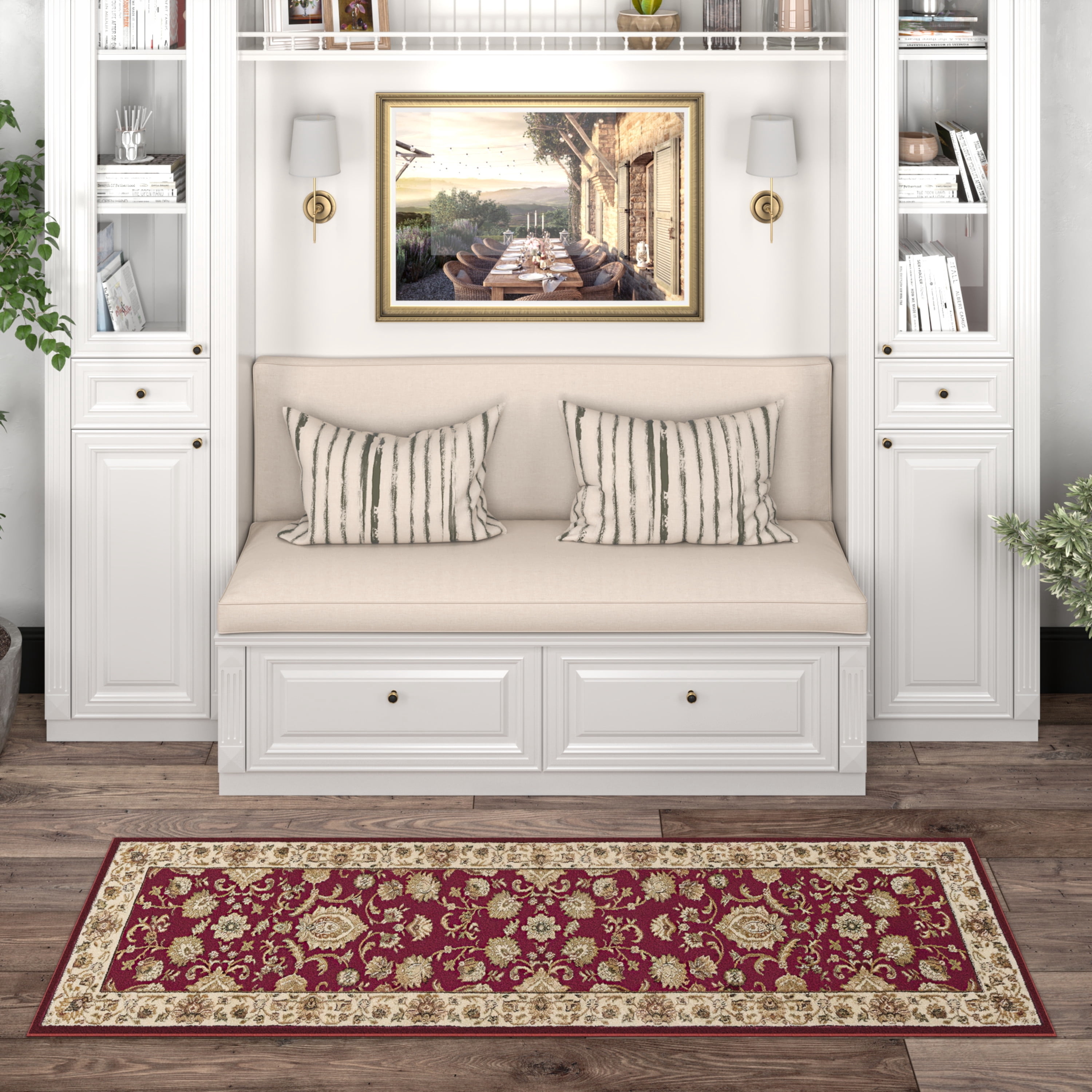 Sensation Transitional 2' x 7' Red and Beige Polypropylene Indoor Area Rug