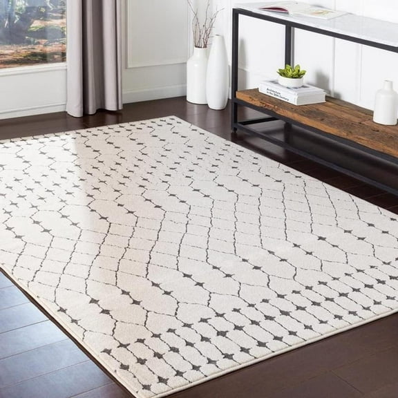 Mark&Day Area Rugs, 6x9 Rouen Global Charcoal Area Rug, White Beige Black Carpet for Living Room, Bedroom or Kitchen (6'7" x 9')