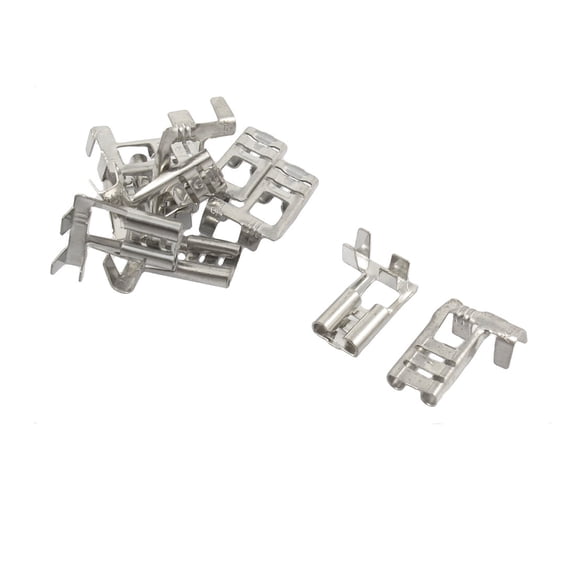 Uxcell 10 Pcs Silver Tone Tone Female Spade Crimp Terminals Fit 1/4'' Stud Width Wiring Connectors