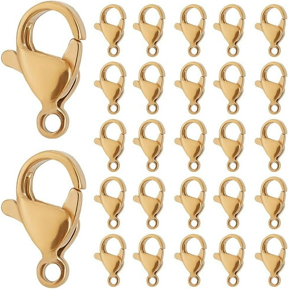 1 Box 100Pcs Real 18K Gold Plated Lobster Claw Clasp Stainless Steel Jewellery Clasps Small Metal Trigger Lanyard Snap Clip Hook for Jewelry Making Supplies DIY Necklace Bracelet Keychains Gold