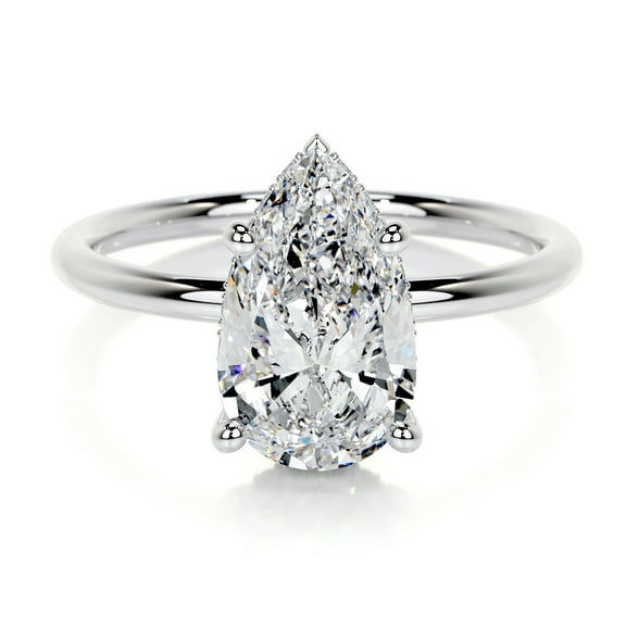 Edge Jewel 2.1 Ct Pear Cut Hidden Halo Luxurious Diamond Ring – Moissanite in 14K White Gold Plated – Engagement and Wedding Ring Gift
