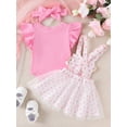 thumbnail image 3 of Biezeib Baby Girls Summer 3PCS Sets Flying Sleeve Romper Dot Print Suspender Skirt Headband Sets, 3 of 6