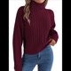 thumbnail image 1 of Suéter de Mujer con Cuello Redondo, Botones Texturizados, Mangas Farol, Jersey de Punto Vino Tinto L, 1 of 10