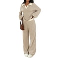 thumbnail image 2 of Stralyhd Two Piece Womens Lounge Set Summer Oversized Set Casual Polo Shirts Pants Outfits Vacation Matching Set Khaki XS, 2 of 5