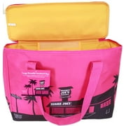PACKABLE PLAY Trader Joe's Large Reusable Insulated Bag Pink/Yellow Tote Bag Freezer Bag - Bright Brazil Nut colors