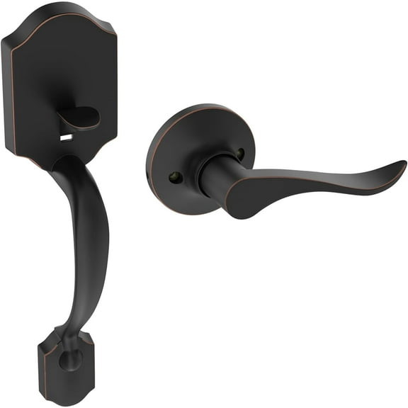 Front Door Handle Set Exterior Door Handle No Lock with Reversible Lever, Entry Door Handleset for Right & Left-Handed Doors, Oil Rubbed Bronze