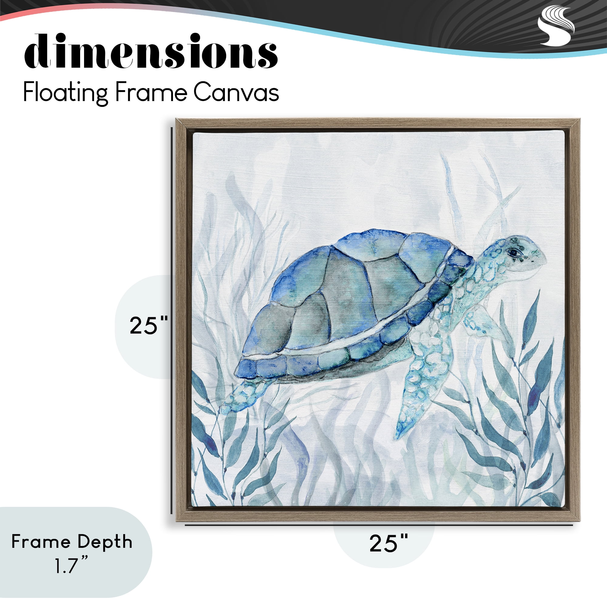 Stupell Industries Smiling Turtle Gaze Brown Framed Floater Canvas Wall Art, design by Janet Tava