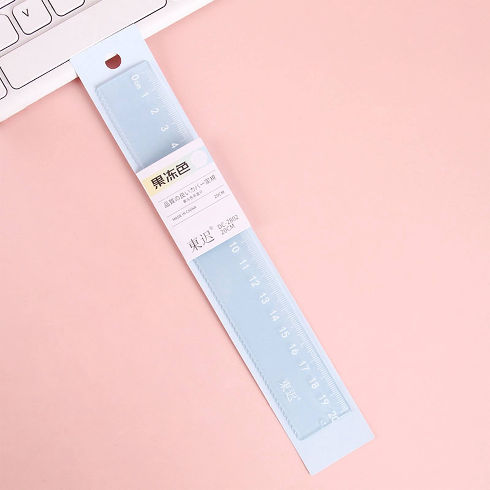 PPKVUFD 1Pc Plastic Ruler Straight Ruler Plastic Measuring Tool 20cm, Creative Jelly Colored Transparent Ruler (02-Pink)