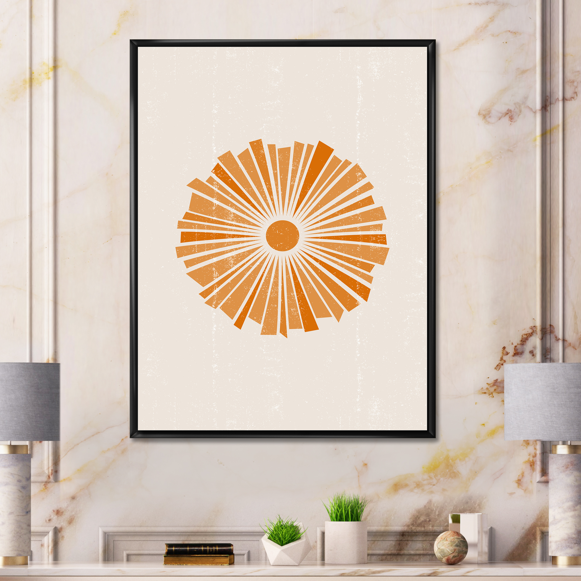 Designart 'Orange Radiant Sun I' Modern Framed Canvas Wall Art Print