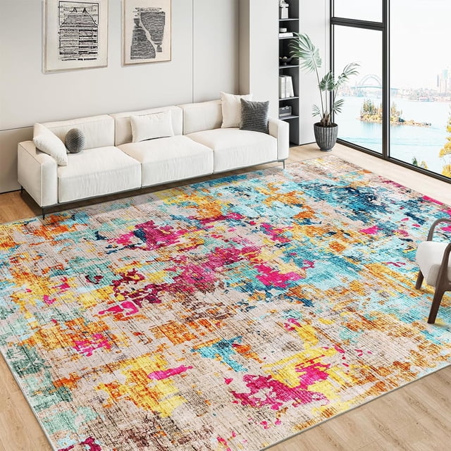 Abstract Area Rug x Large Washable Living Room Bedroom Rug Modern Non-Shedding Low Pile Area Rug Throw Rug for Dining Room Home ( ;x;)