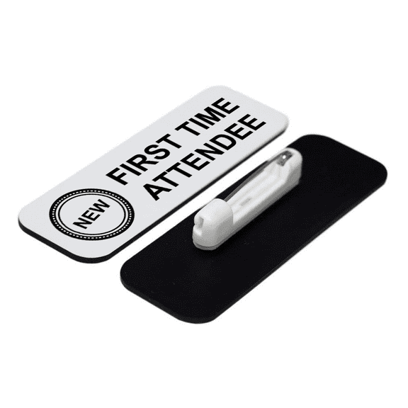First Time Attendee 1 x 3" Name Tag/Badge, White, (3 Pack)