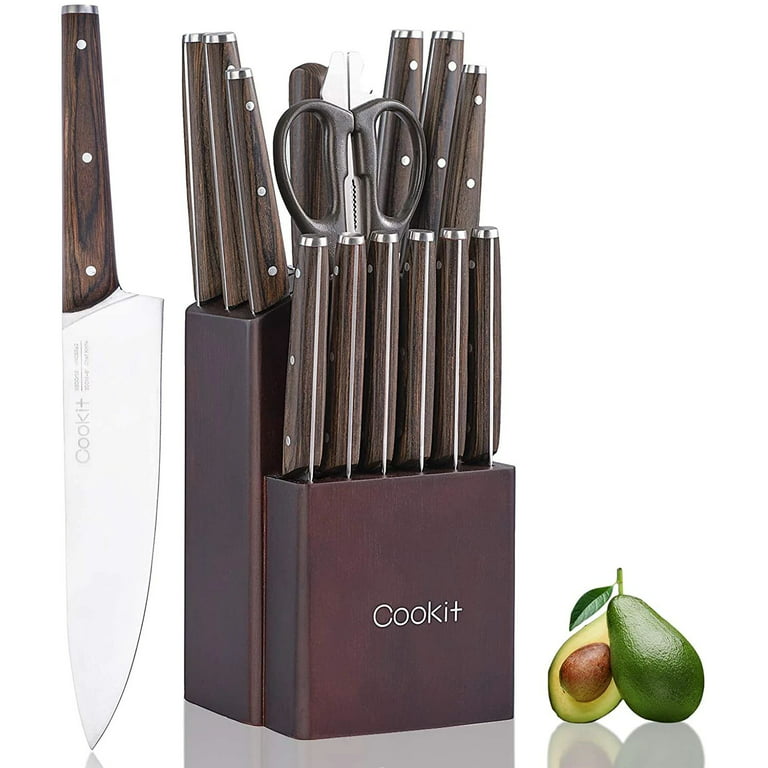 CLEARANCE! Kitchen Knife Sets, Cookit 15 Piece Knife Sets with Block for  Kitchen Chef Knife Stainless Steel Knives Set Serrated Steak Knives with  Manual Sharpener Knife 