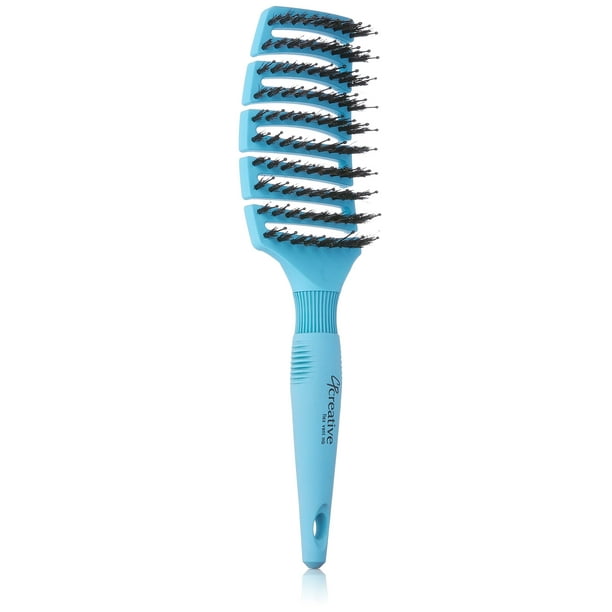 Cepillos de pelo creativos con cerdas de jabalí y alfileres, color azul