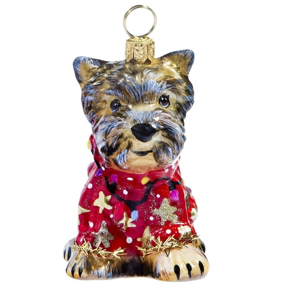 Joy to the World Yorkie in Ugly Christmas Sweater Dog Polish Tree Ornament Yorkshire Terrier Pet