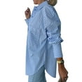 thumbnail image 3 of Womens Button Down Striped Shirts Long Sleeve Casual Collared Office Business Work Spring Blouses Tops Blue XL, 3 of 8