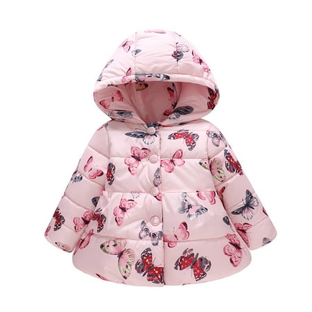 

RPVATI Toddler Baby Girls Cartoon Printed Long Sleeve Pockets Coat Button Up Padded Clothes Hooded Warm Winter Jacket Child Children Kids 2Y-6Y
