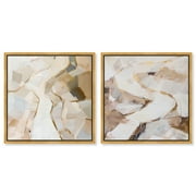 Caramel Bark Set Canvas Set of 2 Earth Tone Abstract by Art Remedy, Gold Frame, 24 x 24