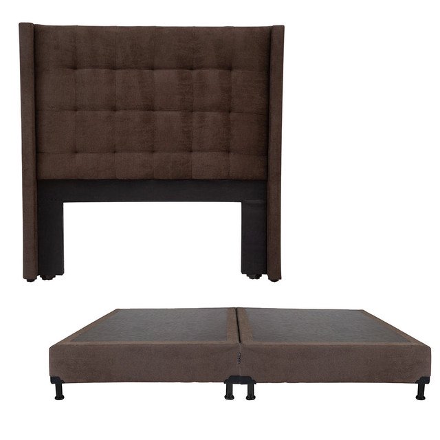 Box Base Cama King Size + Cabecera Titan Chocolate Dicasa Titan Bless