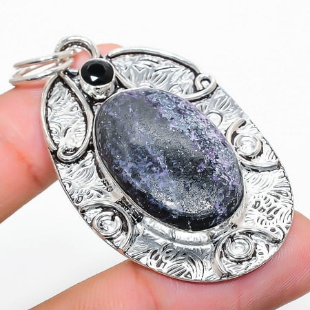 Russian Charoite, Spinel Gemstone 925 Sterling Silver Jewelry Pendant 2.32"