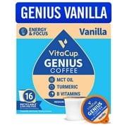 Vitacup Genius Vanilla Keto Coffee Pods with MCT Oil, Turmeric, B Vitamins, & D3 for Energy & Focus in Recyclable Single Serve Pod Compatible with K-Cup Brewers Including Keurig 2.0, 16 CT