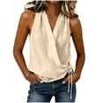thumbnail image 3 of VBVC Women's Cotton-Linen Wrap Front Tank Top , Ladies' Side Tie Sleeveless Casual Blouse , Summer V Neck Fitted Waist Top For Women,Beige,S-2XL, 3 of 6