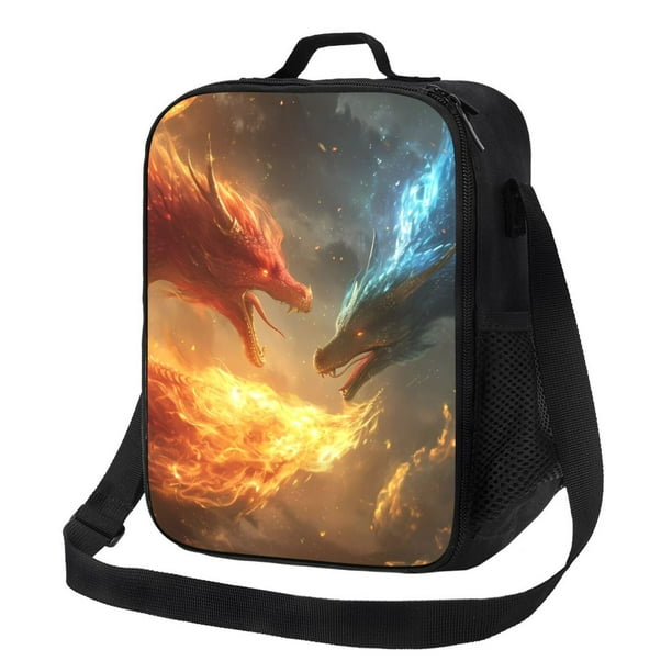 Disketp Red And Blue Fire Dragon B Bolsa Térmica Estampada para Almuerzo, Lonchera para Hombres y Mujeres Adultos