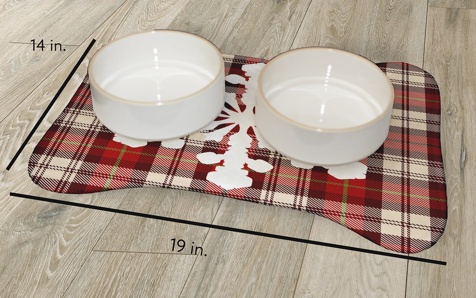 Simply Daisy Snow Flake on Plaid Bone Shape Pet Feeding Mat for Dogs