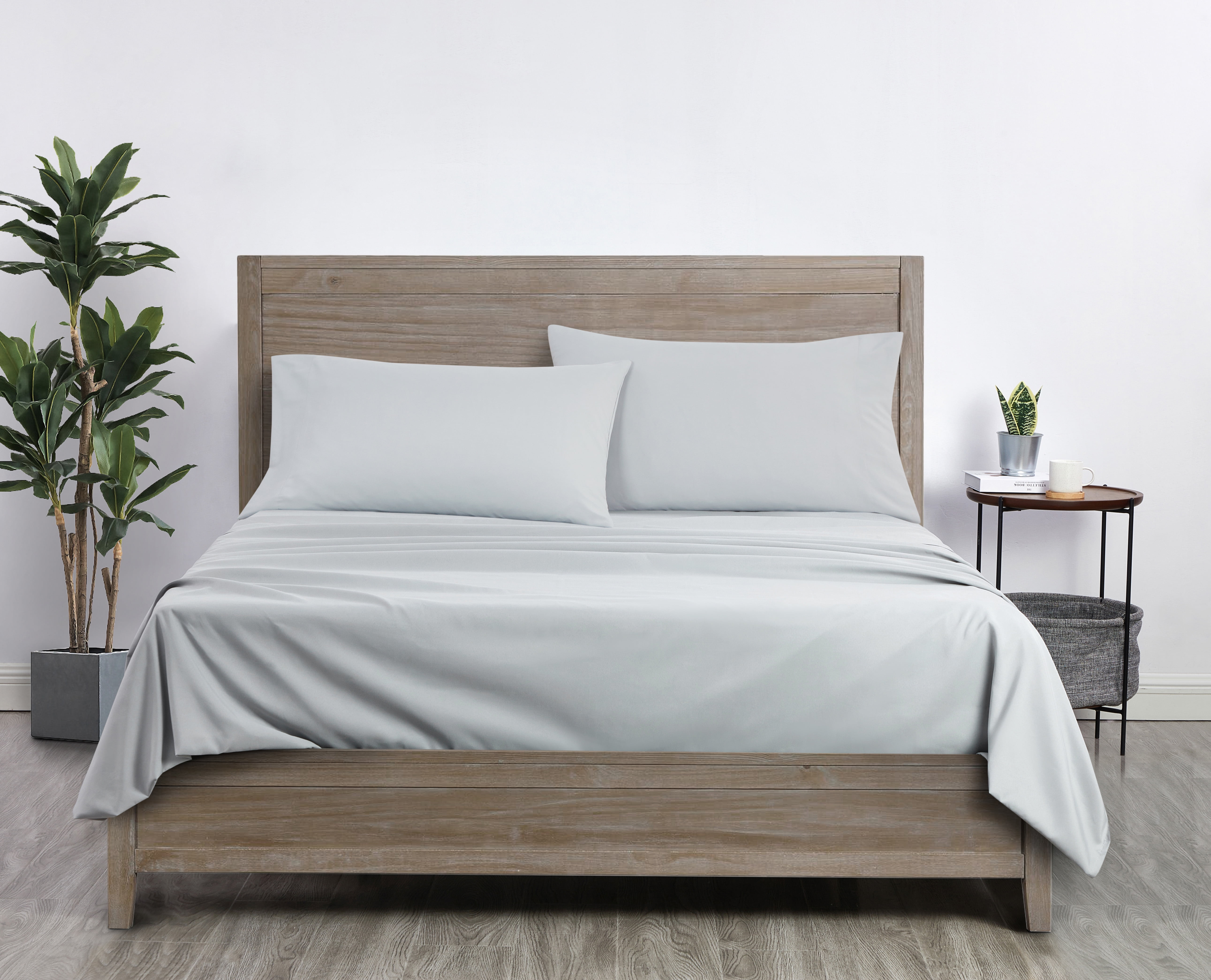 Mainstays Comfort Chill Microfiber Bed Sheet Set, Queen, Soft Silver, 4 Piece