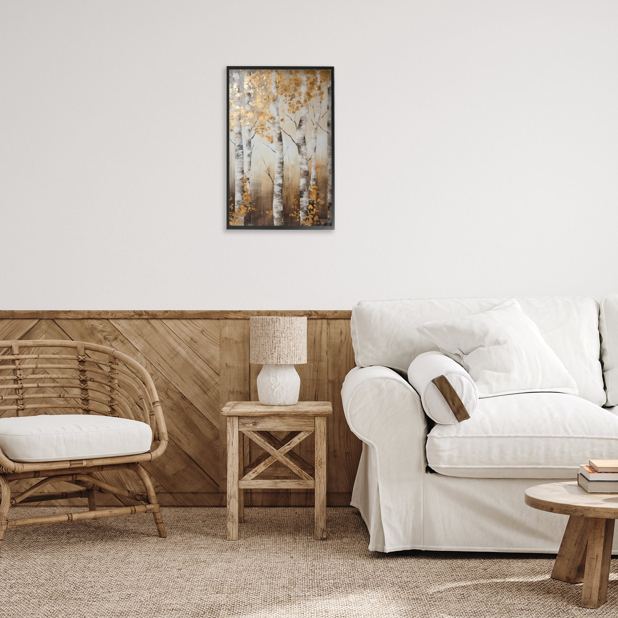 Stupell Industries Fall Foliage Birch Landscape Painting Black Framed Art Print Wall Art, 16 x 24