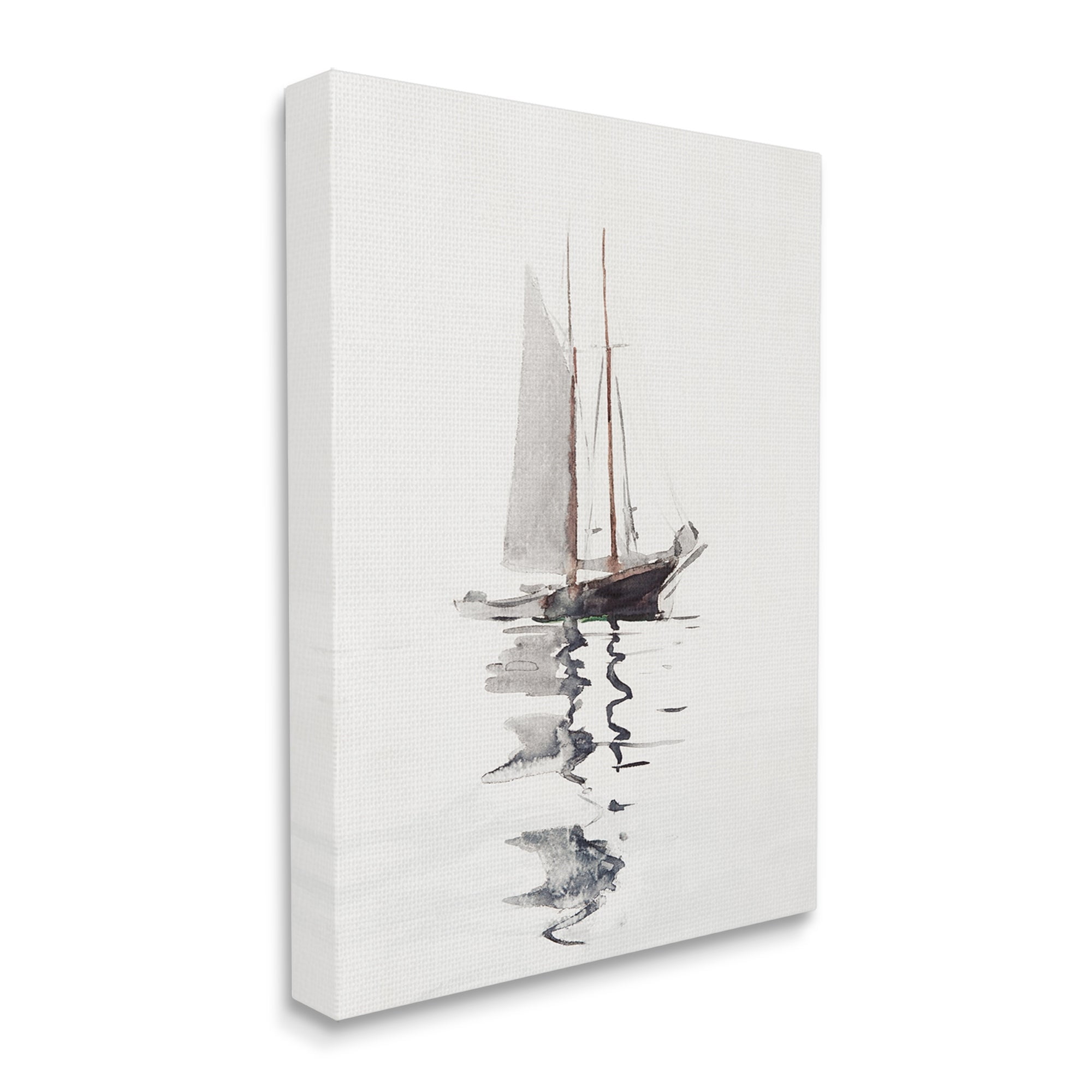 Stupell Industries Tranquil Sailboat Vessel Floating Lone Ocean Reflection Painting Gallery Wrapped Canvas Print Wall Art, Design by Lettered and Lined