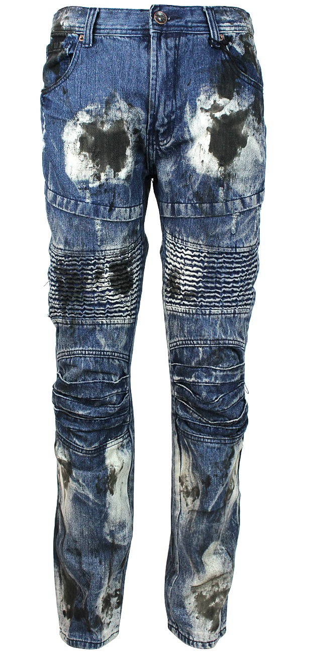 Stitches & Rivets Denim Men's Distressed Slim Straight Moto Jeans Biker ...
